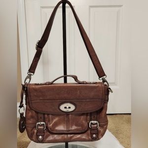 Fossil Maddox Top Handle Shoulder‎ Mini Briefcase Bag Purse Long Live Vintage